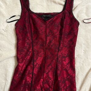 White House Black Market Red Brocade Corset Top XS Holiday/Evening